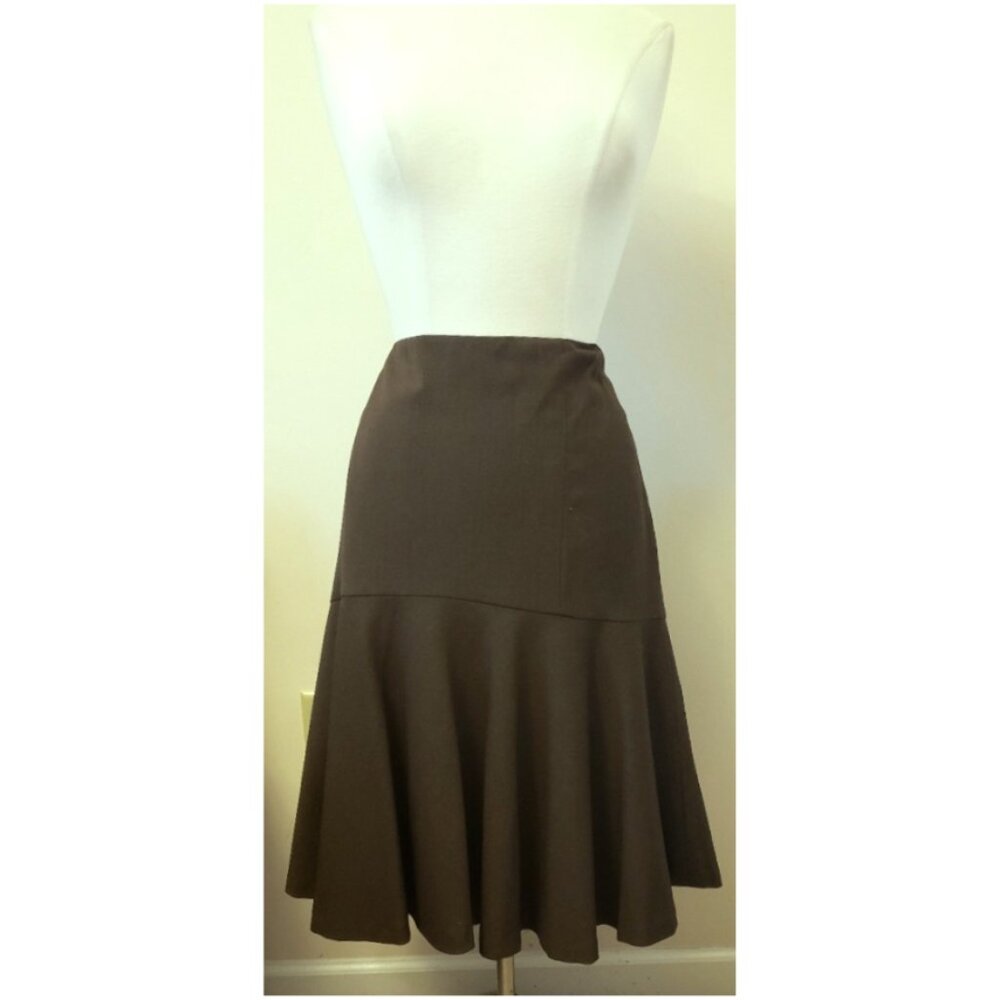 Lauren Ralph Lauren Ruffle A-Line Wool Midi Skirt Size-12 Petite Army Green